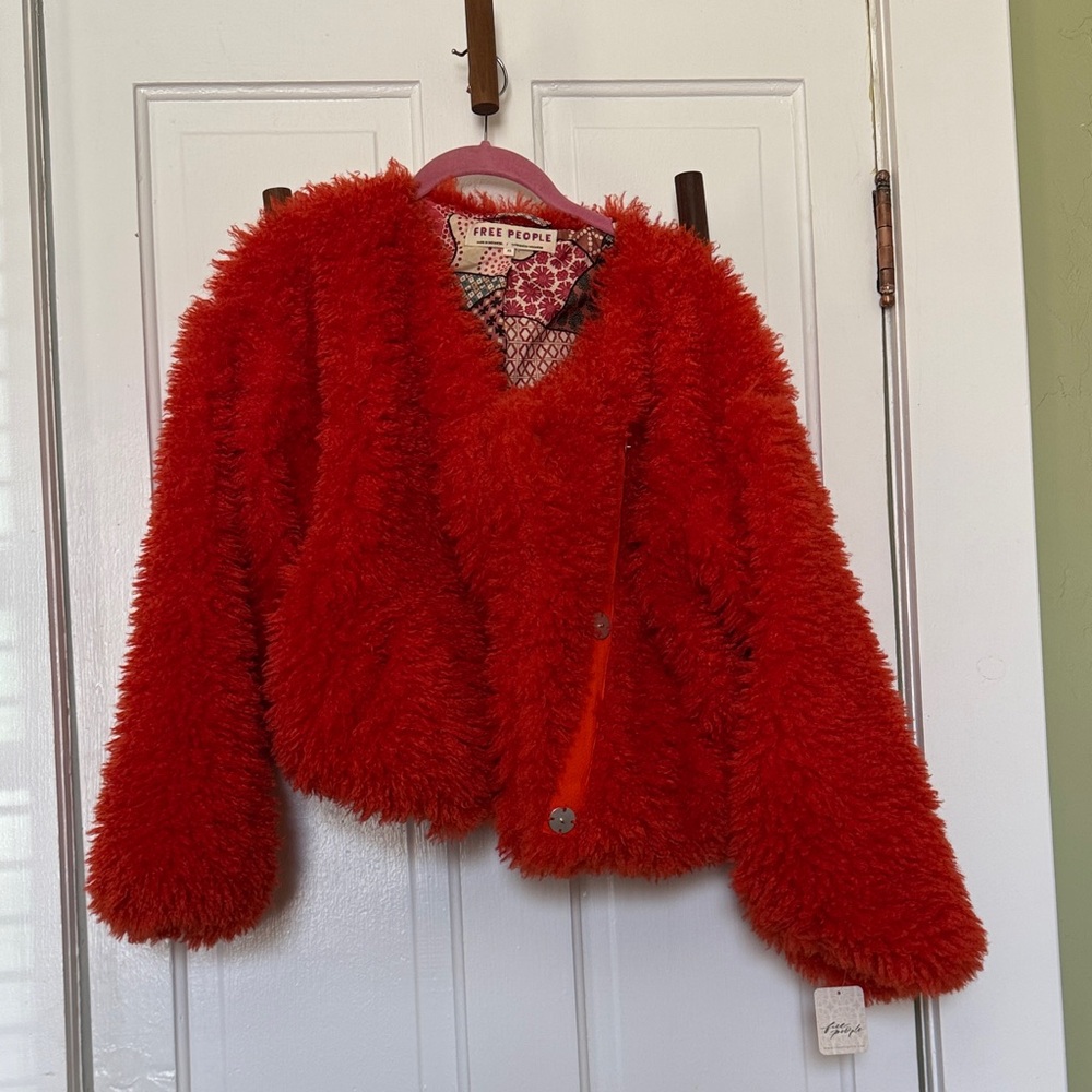 Free people orange faux fur coat
